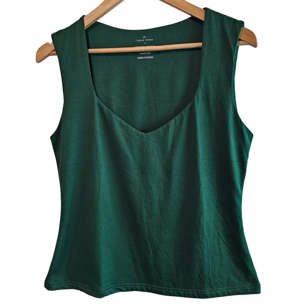 Agnes Urban Blouse Womens Large Green V-neck Sleeveless Stretch Soft Neutral